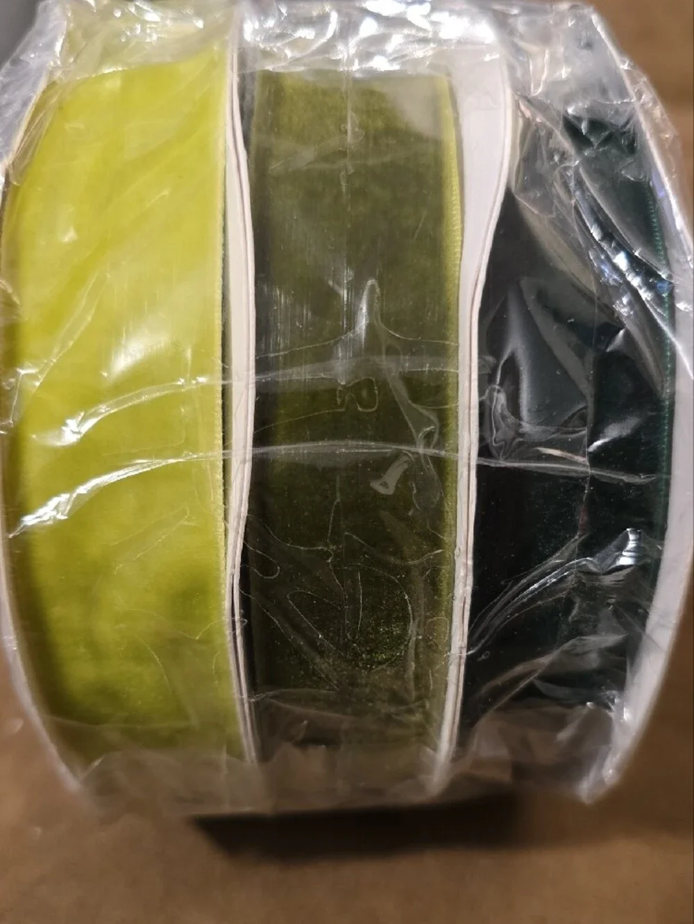 Velvet Ribbon Trio in Lime, Olive & Forest Green. 10 yards each. NWT.